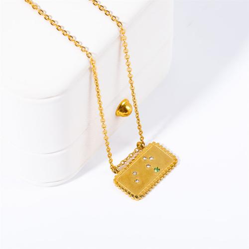 Collier de bijoux de titane, Acier titane, avec 5cm chaînes de rallonge, Placage ionique sous vide, modèles différents pour le choix & pavé de micro zircon & pour femme, doré cm, Vendu par PC