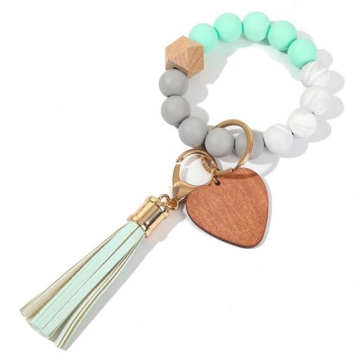 Silicone Key Chain, with Wood & Zinc Alloy, Unisex 