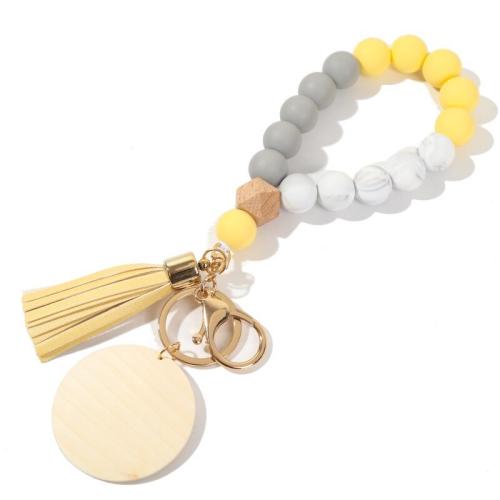 Silicone Key Chain, with Wood & Zinc Alloy, Unisex 