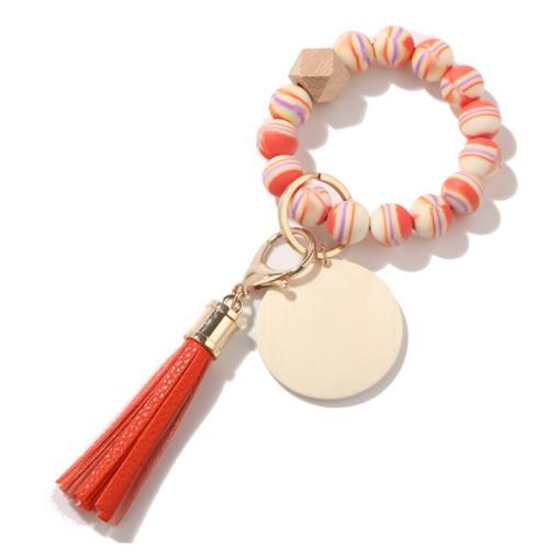 Silicone Key Chain, with Wood & Zinc Alloy, Unisex 