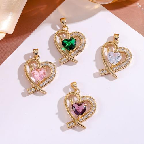 Colgante de Micro Pavé de Zirconía Cúbica, metal, con Cristal, Corazón, chapado en color dorado, Joyería & Bricolaje & micro arcilla de zirconia cúbica, más colores para la opción, 19x24mm, Vendido por UD