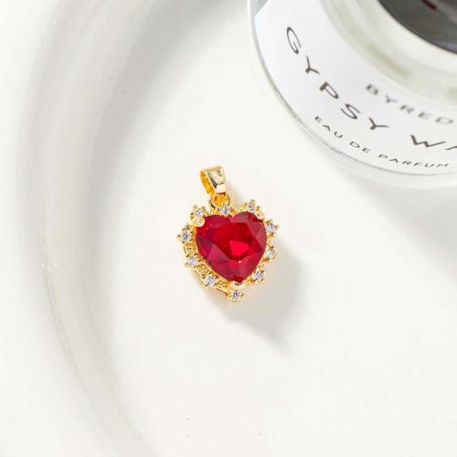 Colgante de Micro Pavé de Zirconía Cúbica, metal, con Cristal, Corazón, chapado en color dorado, Joyería & Bricolaje & micro arcilla de zirconia cúbica, Rojo, 14x17mm, Vendido por UD