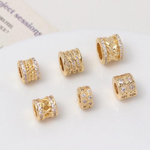 Cubic Zirconia Micro Pave Brass Beads, Column, gold color plated, DIY  & micro pave cubic zirconia 