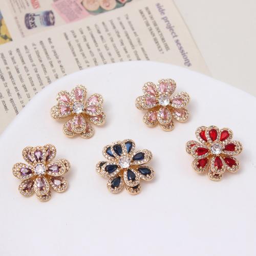 Cubic Zirconia Micro Pave Brass Beads, Flower, gold color plated, DIY &  & micro pave cubic zirconia 22mm 