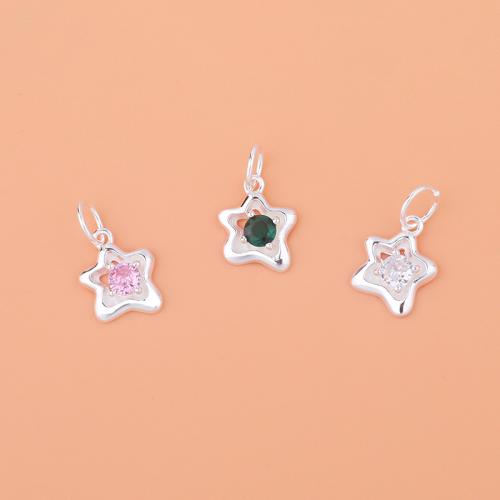 Cubic Zirconia Sterling Silver Pendants, 925 Sterling Silver, Star, DIY & micro pave cubic zirconia 