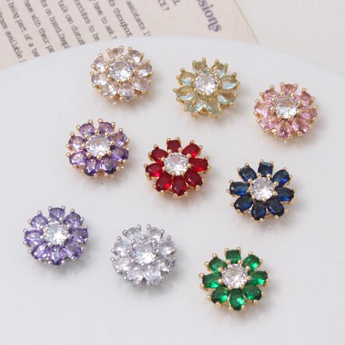 Cubic Zirconia Micro Pave Brass Beads, Flower, plated, DIY & micro pave cubic zirconia 