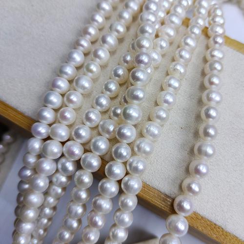 Natural Freshwater Pearl Loose Beads, Slightly Round, fashion jewelry & DIY, white, Length about 7-8mm Approx 38 cm 