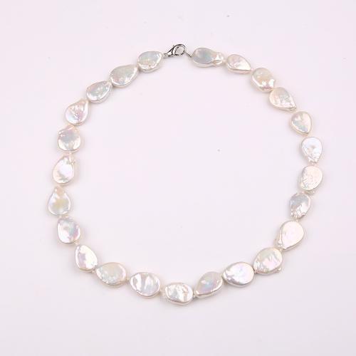 Collar de Perlas Natural de Freshwater, Perlas cultivadas de agua dulce, con aleación de zinc, Gota, chapado en color de plata, Joyería & para mujer, Blanco, 14x16mm, longitud:aproximado 40 cm, Vendido por UD