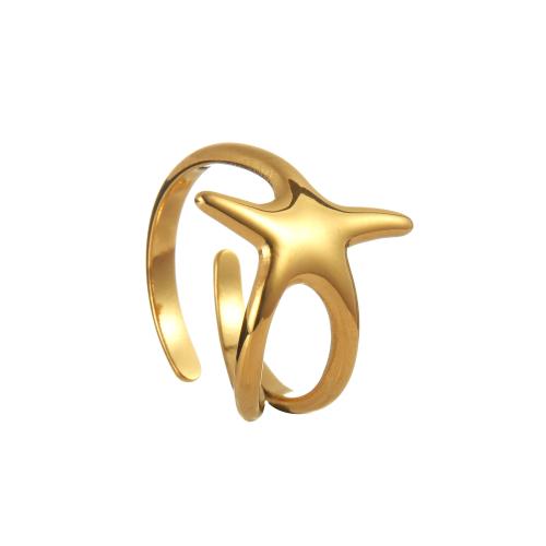 Edelstahl Fingerring, 304 Edelstahl, Seestern, Modeschmuck & für Frau, goldfarben, verkauft von PC