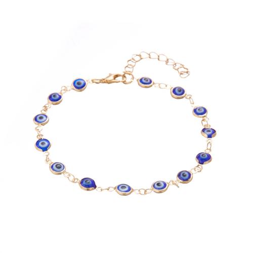 Anklet en alliage de zinc, avec résine, avec 5cm chaînes de rallonge, Placage de couleur d'or, bijoux de mode & motif de mauvais œil & pour femme, plus de couleurs à choisir cm, Vendu par PC[