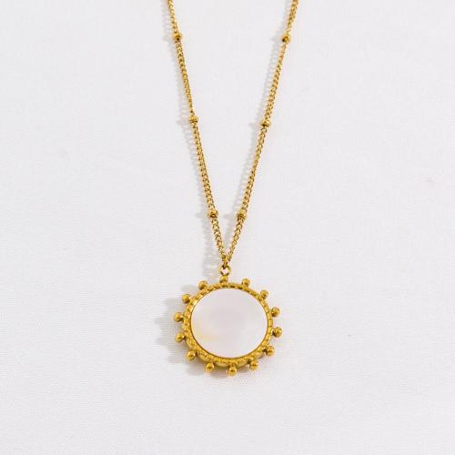 Edelstahl Schmuck Halskette, 304 Edelstahl, mit Weiße Muschel, mit Verlängerungskettchen von 5cm, Vakuum-Ionen-Beschichtung, Modeschmuck & für Frau, goldfarben, 20x20mm, Länge:ca. 40 cm, verkauft von PC