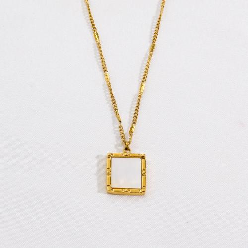 Edelstahl Schmuck Halskette, 304 Edelstahl, mit Weiße Muschel, mit Verlängerungskettchen von 5cm, Quadrat, Vakuum-Ionen-Beschichtung, Modeschmuck & für Frau, goldfarben, 12x15mm, Länge:ca. 40 cm, verkauft von PC