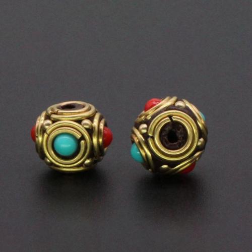 Brass Spacer Beads, with turquoise, gold color plated, DIY [