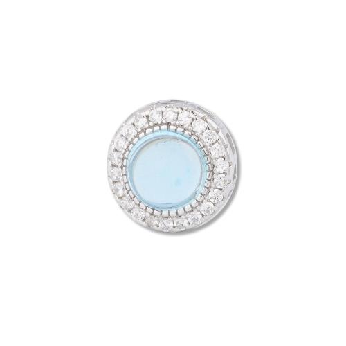 Cubic Zirconia Micro Pave Sterling Silver Bead, 925 Sterling Silver, with Aquamarine, DIY & micro pave cubic zirconia, silver color 