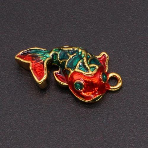 Enamel Brass Pendants, Fish, gold color plated, DIY 