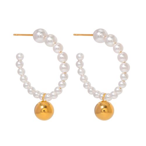 Stainless Steel Drop Earring, 304 Stainless Steel, with ABS Plastic Pearl, plated, fashion jewelry, golden 