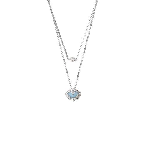 Zircon cubique Micro Pave collier en argent sterling, argent sterling 925, avec 5CM chaînes de rallonge, pavé de micro zircon & pour femme & autocollant époxyde, couleur platine Environ 40 cm, Vendu par PC