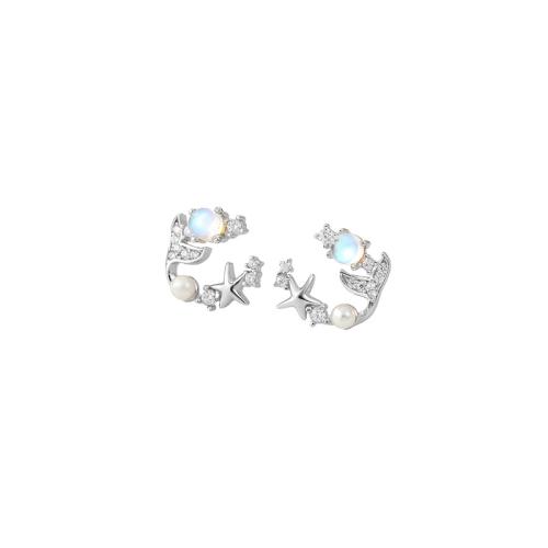 Pendiente de plata cubic zirconia Micro Pave Sterling, plata de ley 925, con Piedra lunar artificial & Shell Pearl, micro arcilla de zirconia cúbica & para mujer, color de platina, 11.8x10.2mm, Vendido por Par[