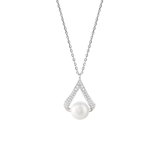 Zircon cubique Micro Pave collier en argent sterling, argent sterling 925, avec Shell Pearl, avec 5CM chaînes de rallonge, pavé de micro zircon & pour femme, plus de couleurs à choisir Environ 40 cm, Vendu par PC[