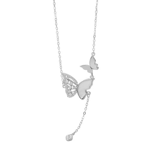 Zircon cubique Micro Pave collier en argent sterling, argent sterling 925, avec Shell Pearl & coquille blanche, avec 5CM chaînes de rallonge, pavé de micro zircon & pour femme, plus de couleurs à choisir Environ 40 cm, Vendu par PC[