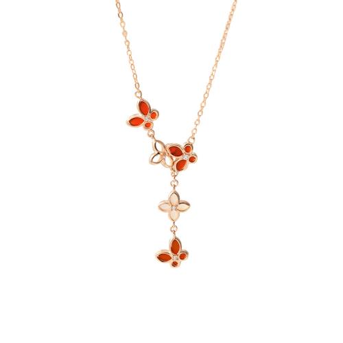 Zircon cubique Micro Pave collier en argent sterling, argent sterling 925, avec agate rouge & coquille blanche, avec 5CM chaînes de rallonge, pavé de micro zircon & pour femme, couleur or rose Environ 40 cm, Vendu par PC[