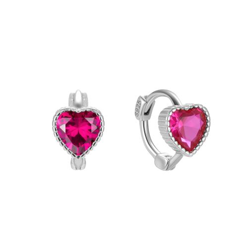 Plata de ley 925 Anilla Aro Pendiente, Corazón, micro arcilla de zirconia cúbica & para mujer, más colores para la opción, 6x8.5mm, Vendido por Par