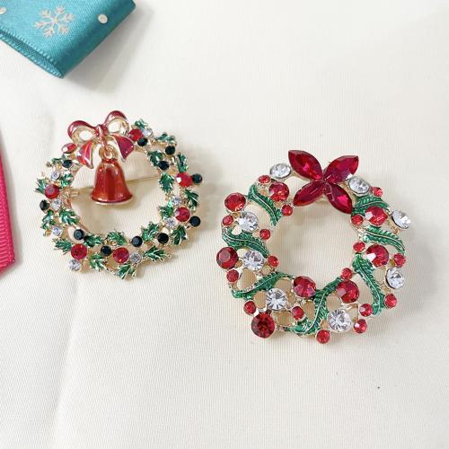 Weihnachten Schmuck Brosche, Zinklegierung, Weihnachtskranz, Weihnachts-Design & für Frau & mit Strass, keine, verkauft von PC[