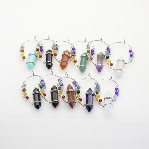 Gemstone Pendantifs en laiton, pierre gemme, avec laiton, beignet, Placage de couleur argentée, bijoux de mode & DIY & différents matériaux pour le choix, plus de couleurs à choisir Vendu par PC[