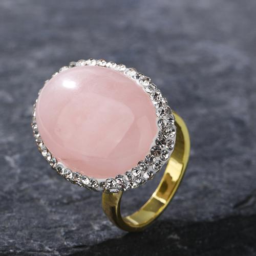 Bague en quartz, laiton, avec argile & quartz rose, ovale, Placage de couleur d'or, bijoux de mode & pour femme, rose, Diamètre inté Environ 19mm, Vendu par PC