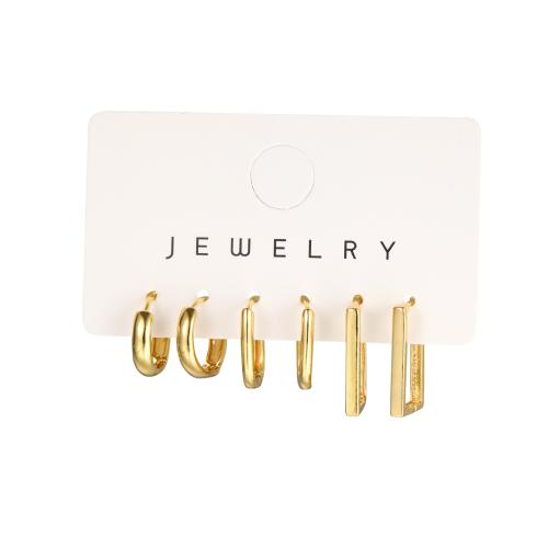 Zinc Alloy Leverback Earring, three pieces & fashion jewelry & for woman, gold 