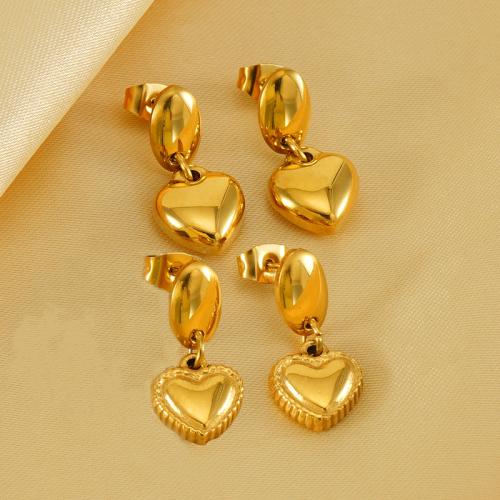 Stainless Steel Drop Earring, 304 Stainless Steel, Heart, 18K gold plated, fashion jewelry & for woman, golden 