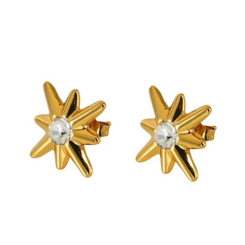 Stainless Steel Cubic Zirconia Stud Earring, 304 Stainless Steel, 18K gold plated, fashion jewelry & micro pave cubic zirconia & for woman, golden 