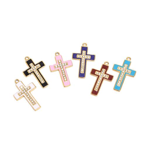 Enamel Stainless Steel Pendant, 304 Stainless Steel, Cross, DIY & with rhinestone 