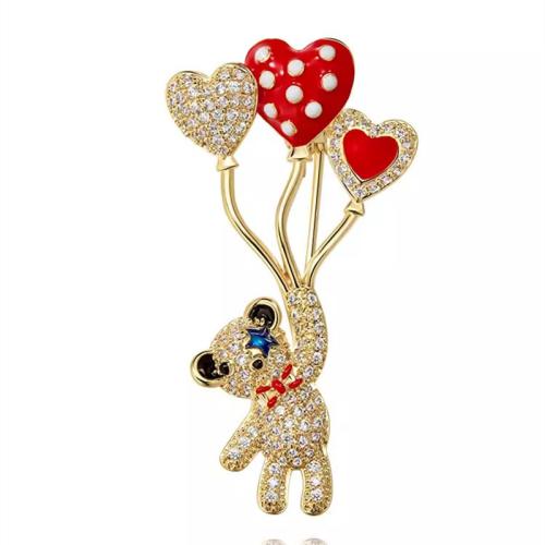 Zinc Alloy Jewelry Brooch, Bear, plated, for woman & enamel & with rhinestone, golden 