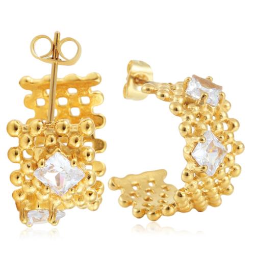 Boucles d'oreilles en acier titane, Placage, pour femme & avec strass, doré Vendu par paire