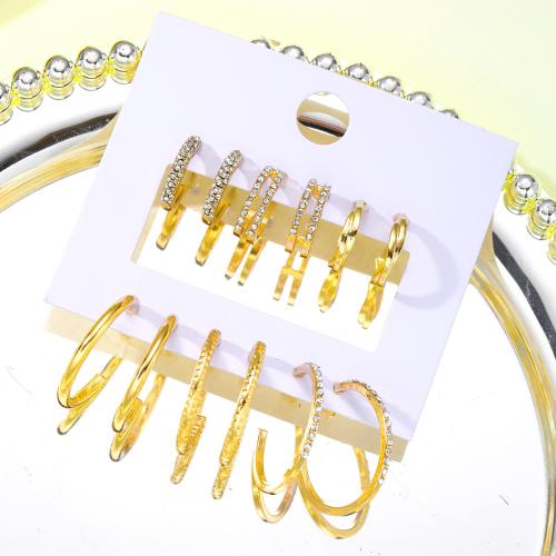 Pendientes Gota de Cristal, aleación de zinc, con Cristal, 6 piezas & Joyería & para mujer, dorado, Vendido por Set