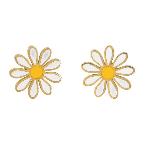 Stainless Steel Stud Earring, 304 Stainless Steel, Daisy, fashion jewelry & for woman & enamel, golden, 18mm 