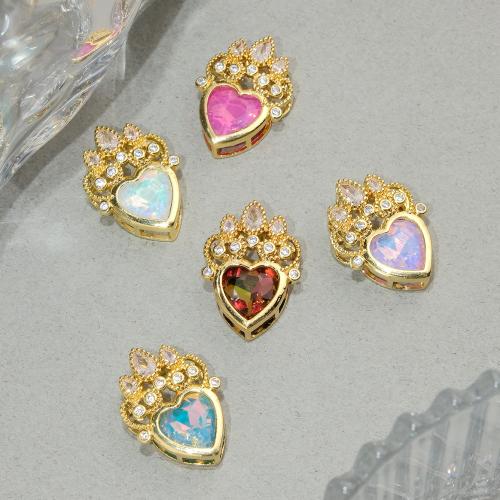 Crystal Brass Pendants, with Crystal, Heart, gold color plated, fashion jewelry & DIY & micro pave cubic zirconia [