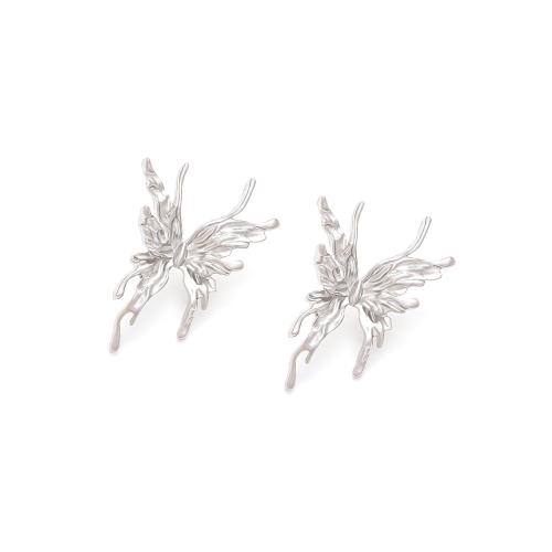 Zinc Alloy Stud Earring, Butterfly, plated, fashion jewelry, silver color [