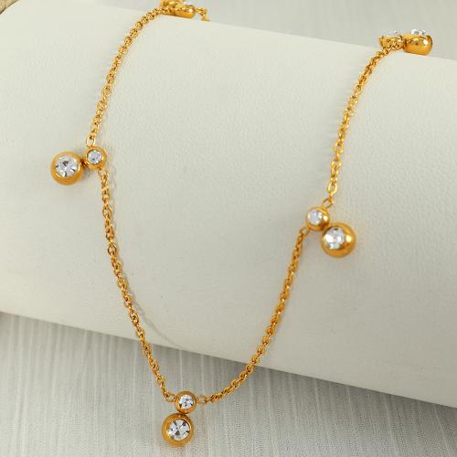 Collier de bijoux de titane, Acier titane, avec 5cm chaînes de rallonge, Placage, bijoux de mode & pavé de micro zircon, doré cm, Vendu par PC