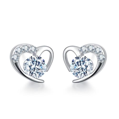 Silver Earring Zircon pavent Sterling, argent sterling 925, coeur, pavé de micro zircon & pour femme, plus de couleurs à choisir Vendu par paire