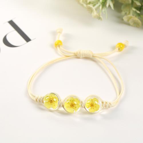 Bracelets de perle de bijou en verre, avec Fleurs séchées & corde de cire, fait à la main, pour femme, plus de couleurs à choisir cm, Vendu par PC[