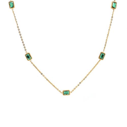 Collier de bijoux de titane, Acier titane, avec 5cm chaînes de rallonge, Plaqué or 18K, bijoux de mode & pavé de micro zircon & pour femme, doré Environ 45 cm, Vendu par PC