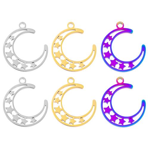 Hueco de acero inoxidable colgante, acero inoxidable 304, Luna y estrella, Recubrimiento iónico al vacío, Joyería & Bricolaje, más colores para la opción, 15x18mm, Vendido por UD