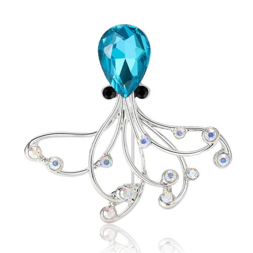 Rhinestone Zinc Alloy Brooch, Octopus, plated, fashion jewelry & for woman & with rhinestone 