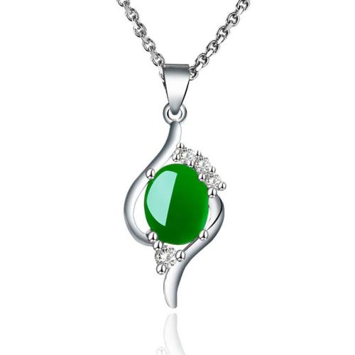 Cúbicos circón Collar de latón Micro pavimenta, metal, con Calcedonia verde, Joyería & micro arcilla de zirconia cúbica & para mujer, longitud:aproximado 40 cm, Vendido por UD[