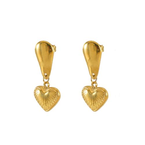 Stainless Steel Drop Earring, 304 Stainless Steel, Heart, 18K gold plated, fashion jewelry & for woman, golden 