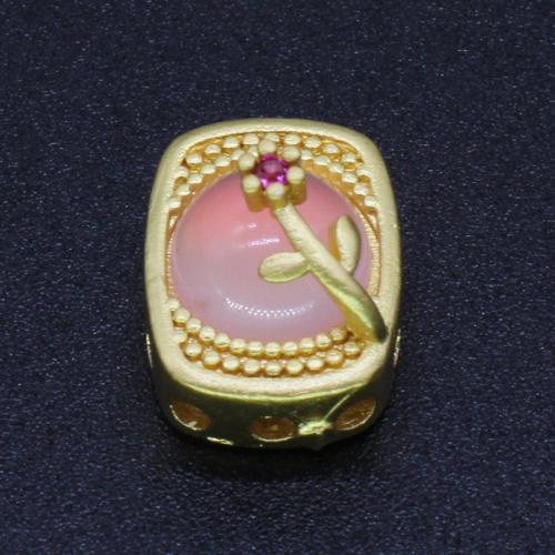 Brass Jewelry Beads, with Resin, gold color plated, DIY, pink [