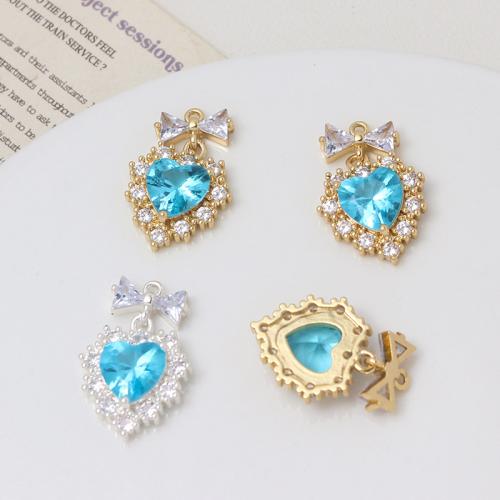 Cubic Zirconia Brass Pendants, Heart, plated, DIY & micro pave cubic zirconia 