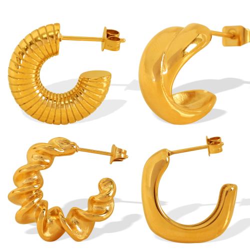 Boucles d'oreilles en acier titane, Placage, bijoux de mode & modèles différents pour le choix, doré, Vendu par paire